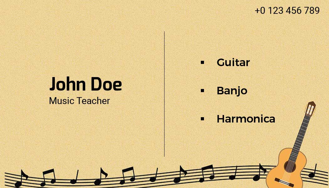 Musical Notes Yellow Music Teacher Business Card Template
