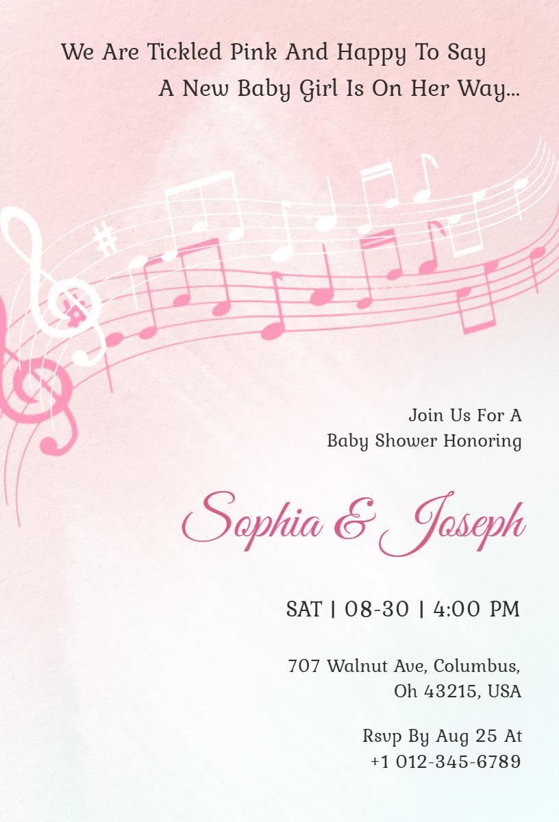 Musical Pink Baby Girl Shower Celebration Invitation Template