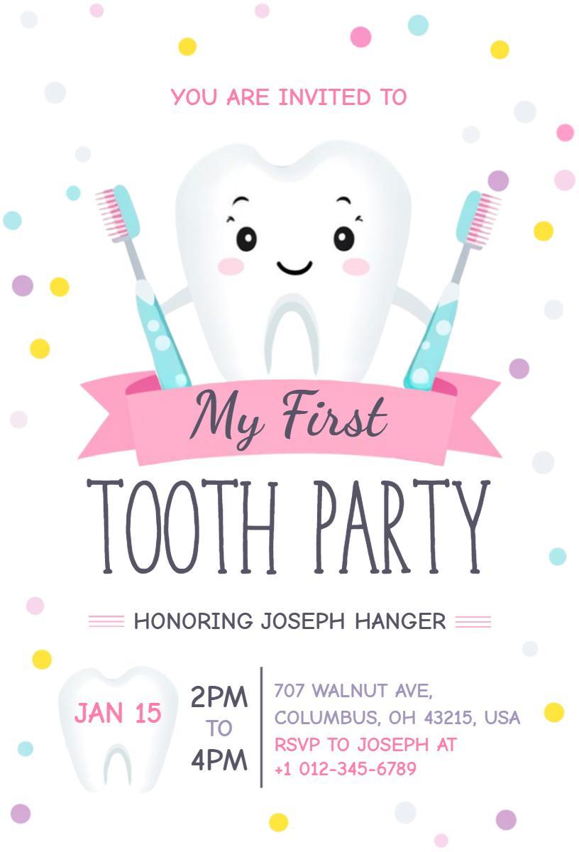 My First Tooth Fairy Celebration Birthday Party Invitation Template