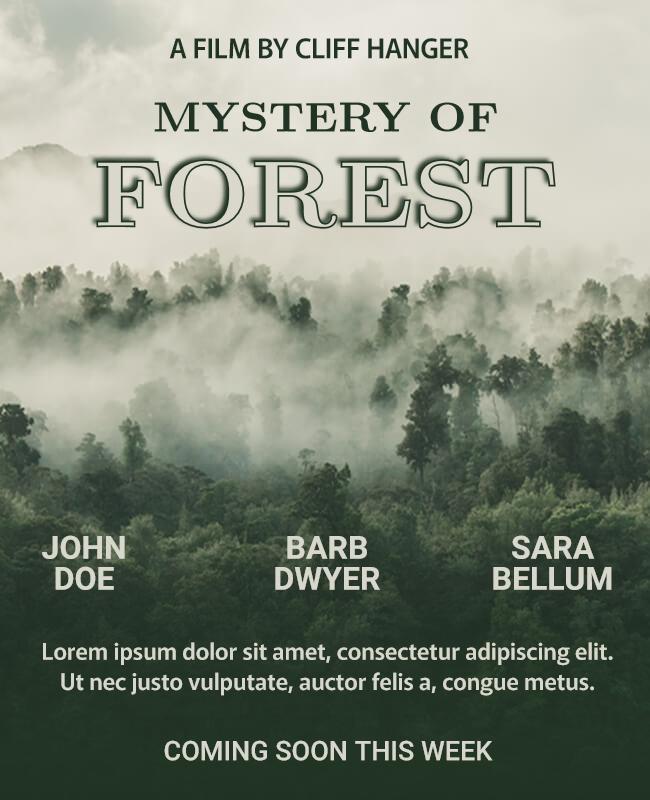 Mysterious Dark Green Forest Adventure Film Poster Template