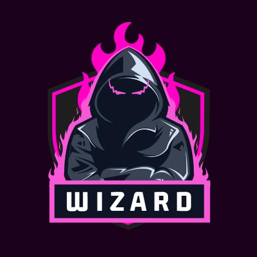 Mysterious Dark Wizard Surrounded by Vibrant Flames Logo Template