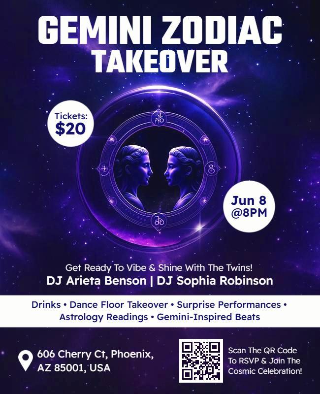 Mystical Gemini Zodiac Party Night Event Flyer Template