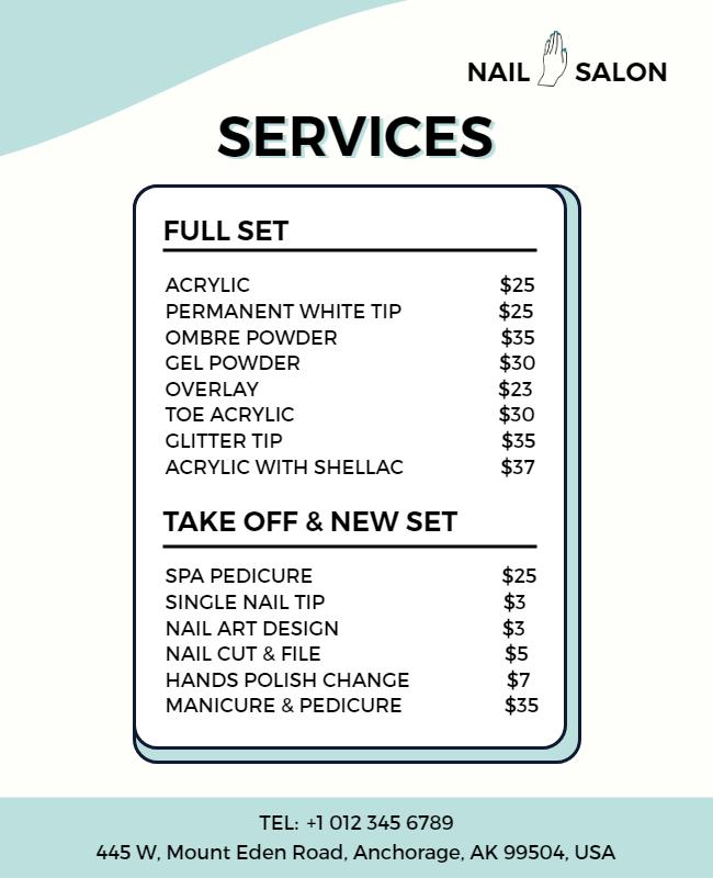 Nail Salon Services Price List Flyer Template