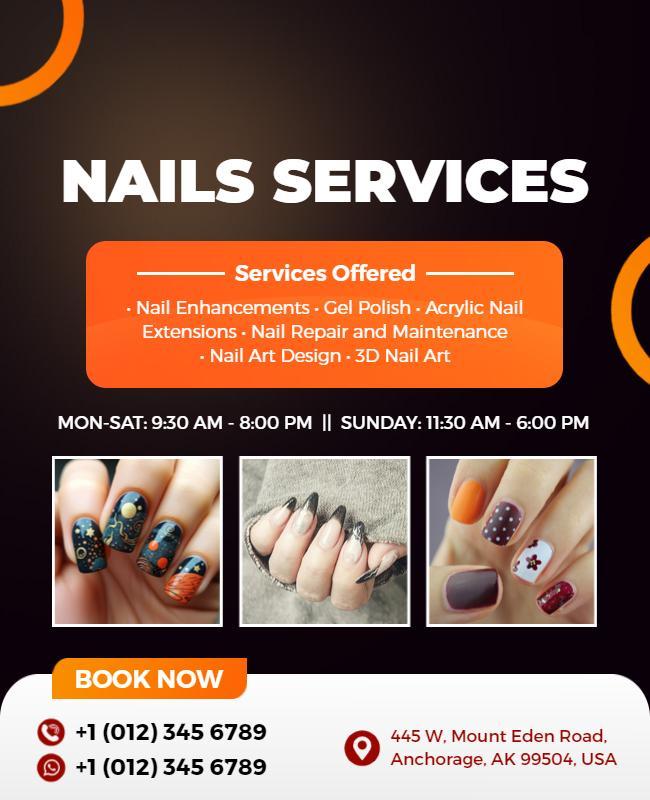 Chic Orange Nail Salon Services Promotional Flyer Template