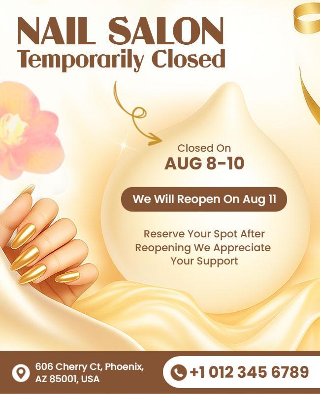 Nail Salon Temporary Closed Announcement Flyer Template