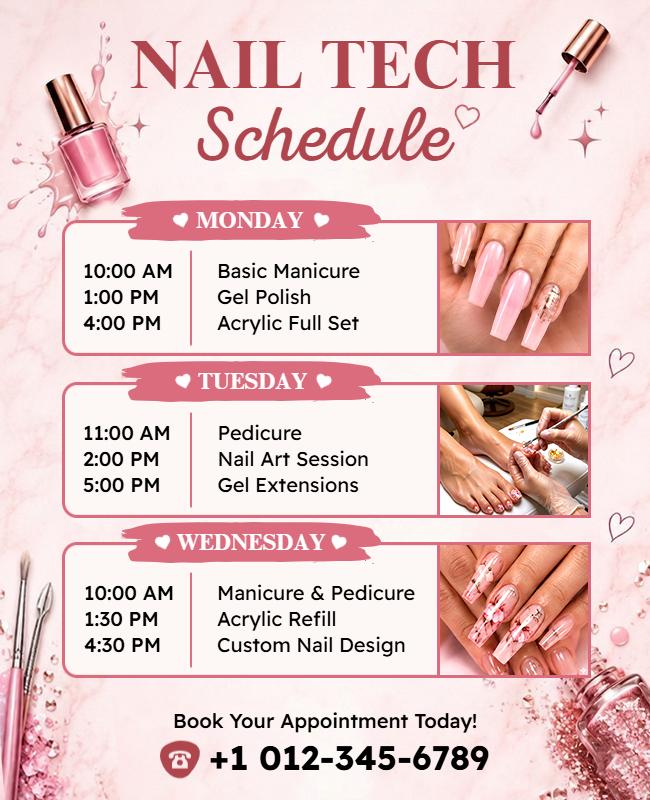 Nail Technician Appointment Schedule Poster Template