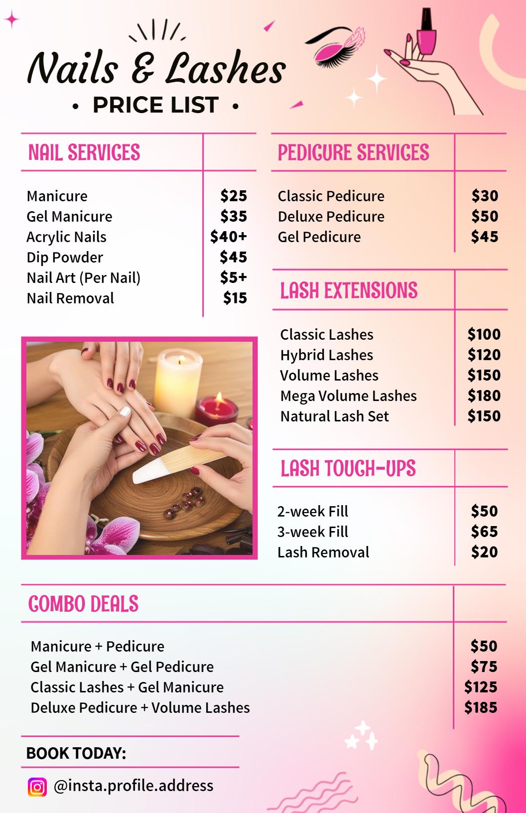 Nails & Lashes Price List Template
