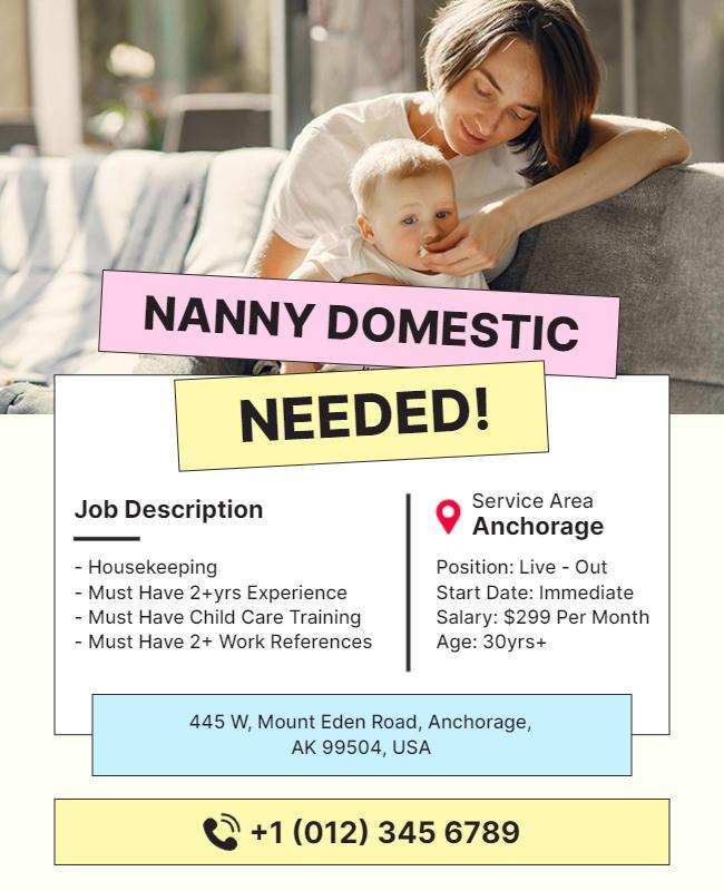 Nanny Domestic Hiring Advertisement Flyer Template