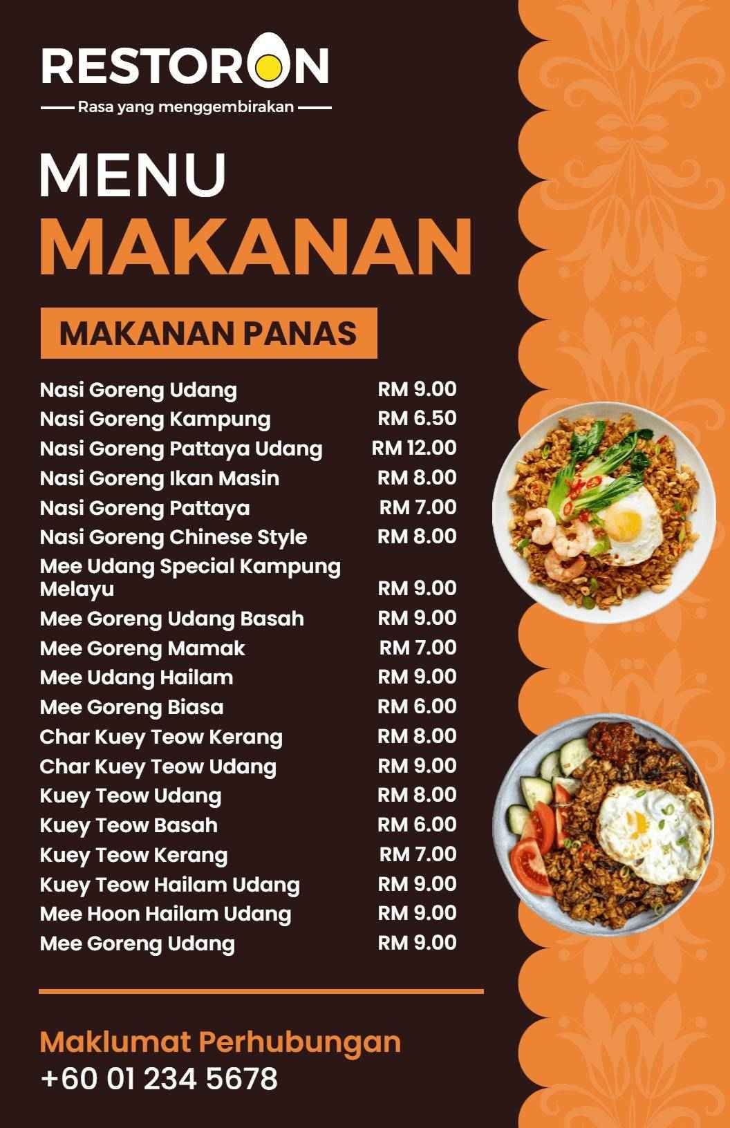 Nasi Goreng Pedas Dan Mi Dengan Templat Menu Makanan Laut Yang Berperisa