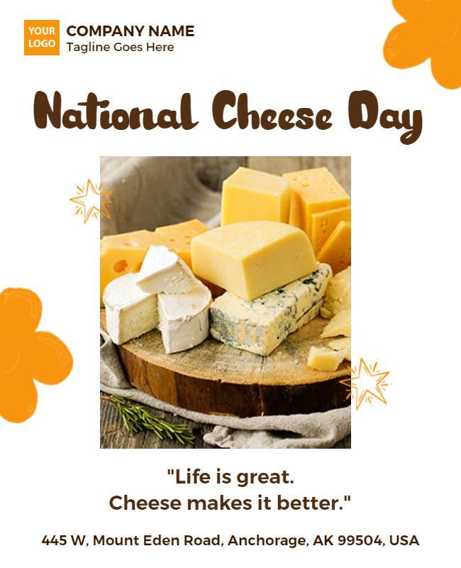 Whimsical Orange National Cheese Day Celebration Flyer Template