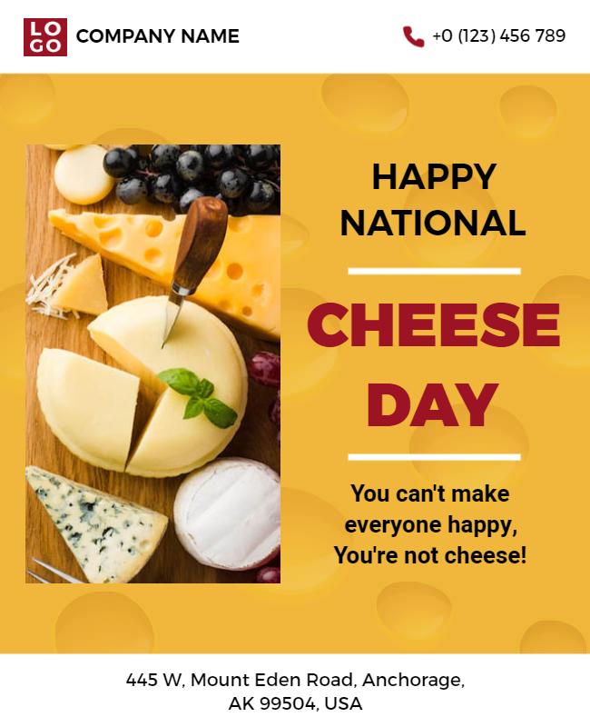 Cheerful Yellow National Cheese Day Celebration Flyer Template