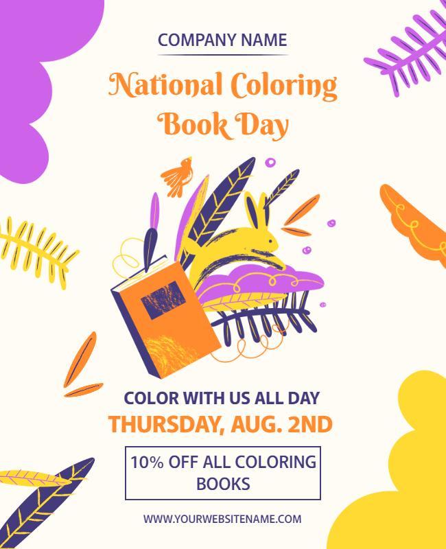 Playful Purple National Coloring Book Day Flyer Template