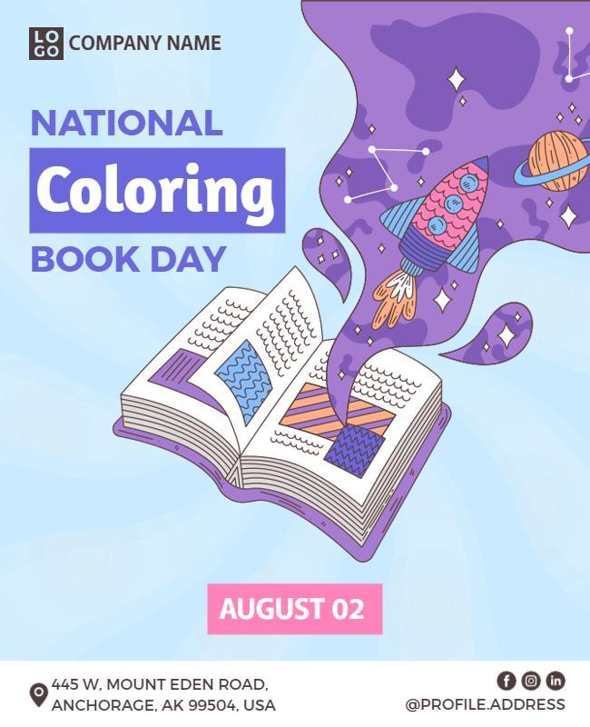 Playful Colorful National Coloring Book Day Flyer Template