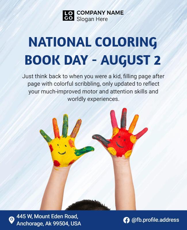 Colorful Hands Creative National Coloring Book Day Flyer Template