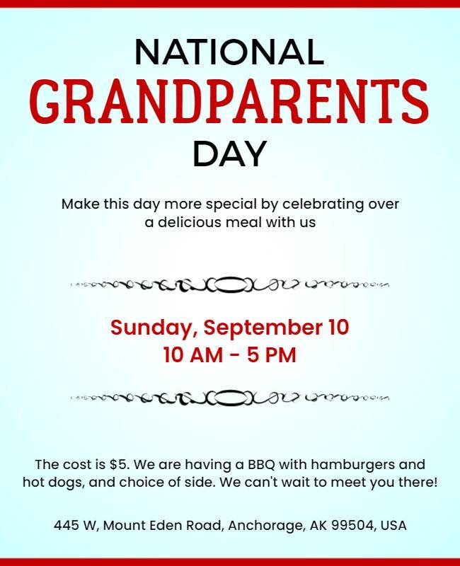 National Grandparents Day Bbq Celebration Flyer Template