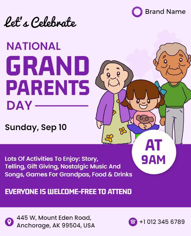 Playful Purple Grandparents Day Celebration Flyer Template