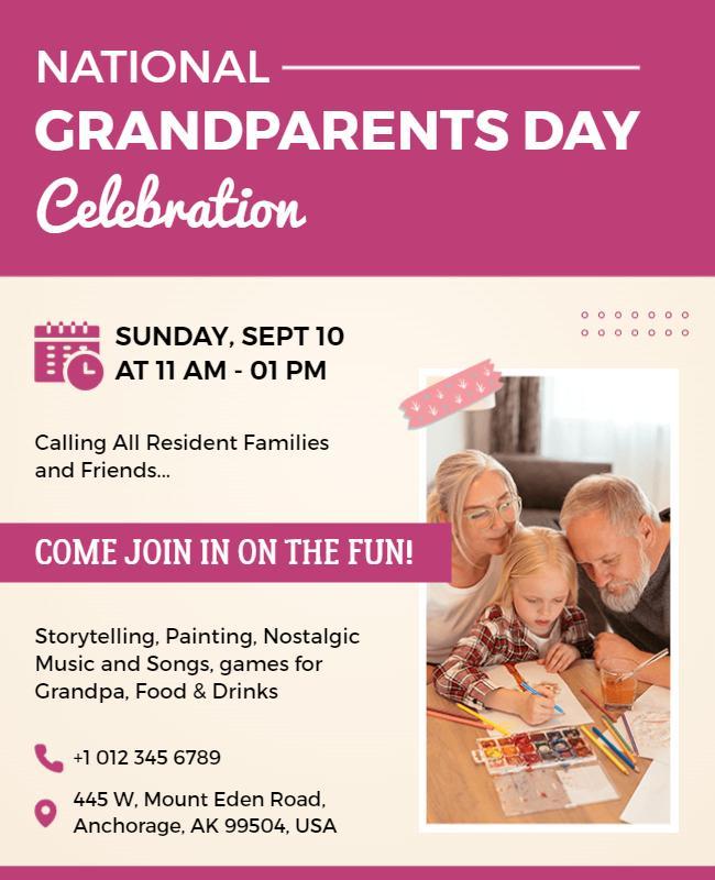 Playful Pink Grandparents Day Celebration Flyer Template