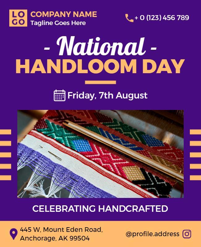 Vibrant Purple Handloom Day Celebration Flyer Template