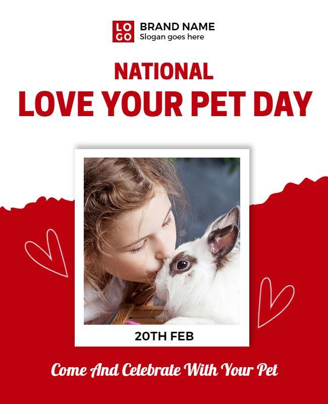 Red Heartfelt Love Your Pet Day Celebration Flyer Template