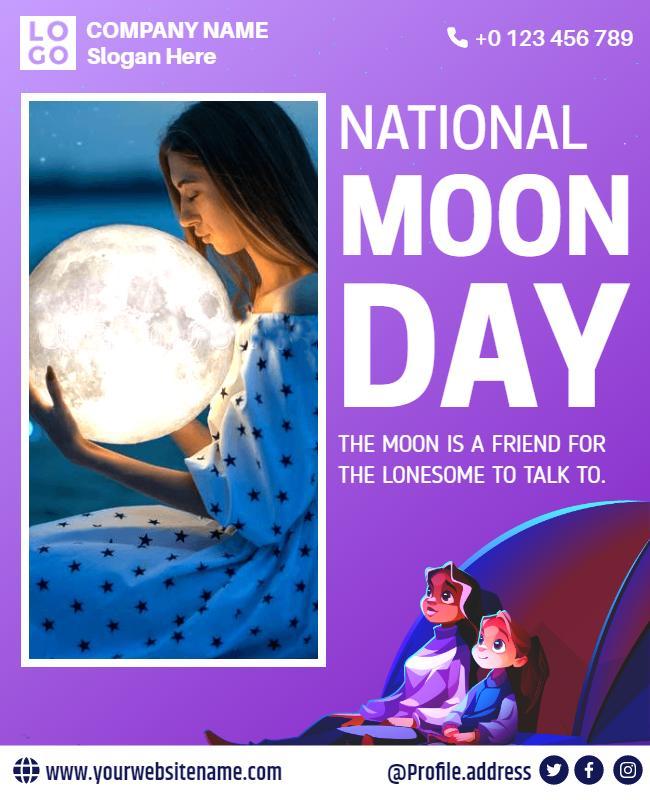 Elegant Purple National Moon Day Celebration Flyer Template