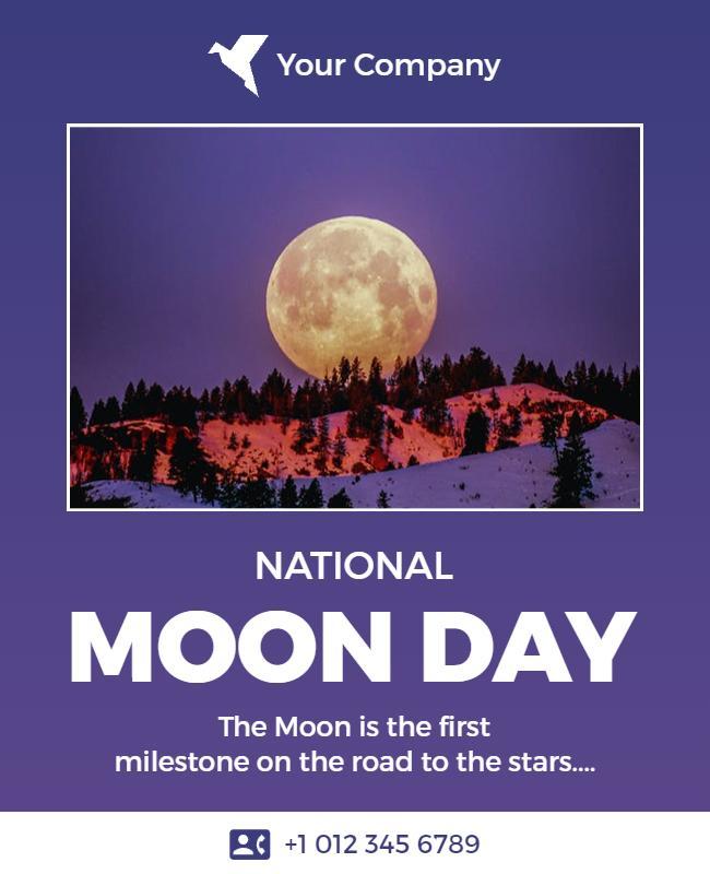 Celestial Purple National Moon Day Celebration Flyer Template