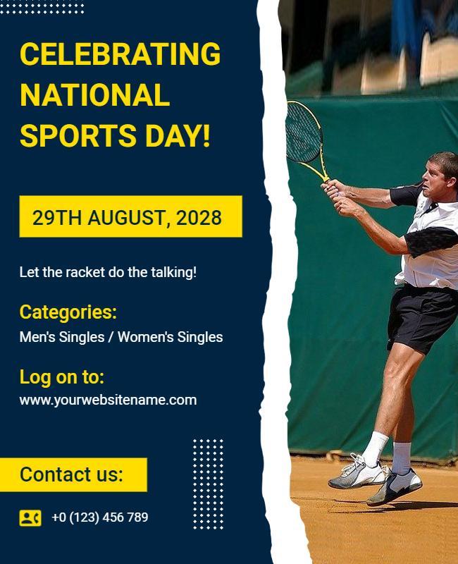 National Sports Day Tennis Tournament Flyer Template