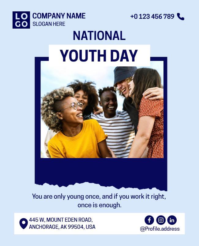 Bright Blue Community Youth Day Celebration Flyer Template