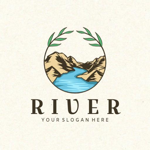 Natural Blue River Surrounded by Mountains Logo Template