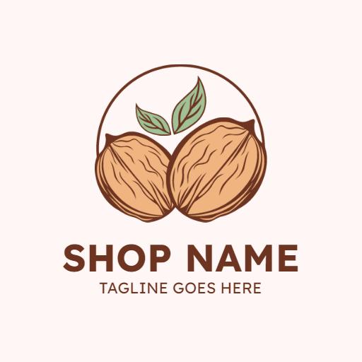 Natural Brown Walnuts with Green Leaves Organic Logo Template
