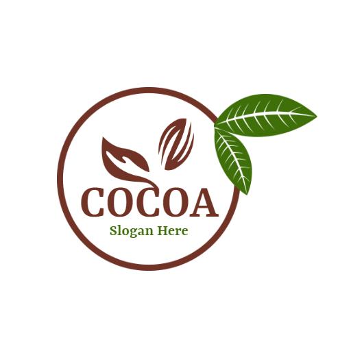 Natural Cocoa Logo Featuring Brown Leaves and Beans Logo Template