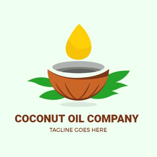 Natural Coconut Oil Bottle with Fresh Coconut Design Logo Template