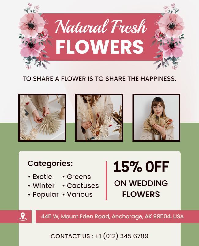 Natural Fresh Wedding Flower Discount Flyer Template