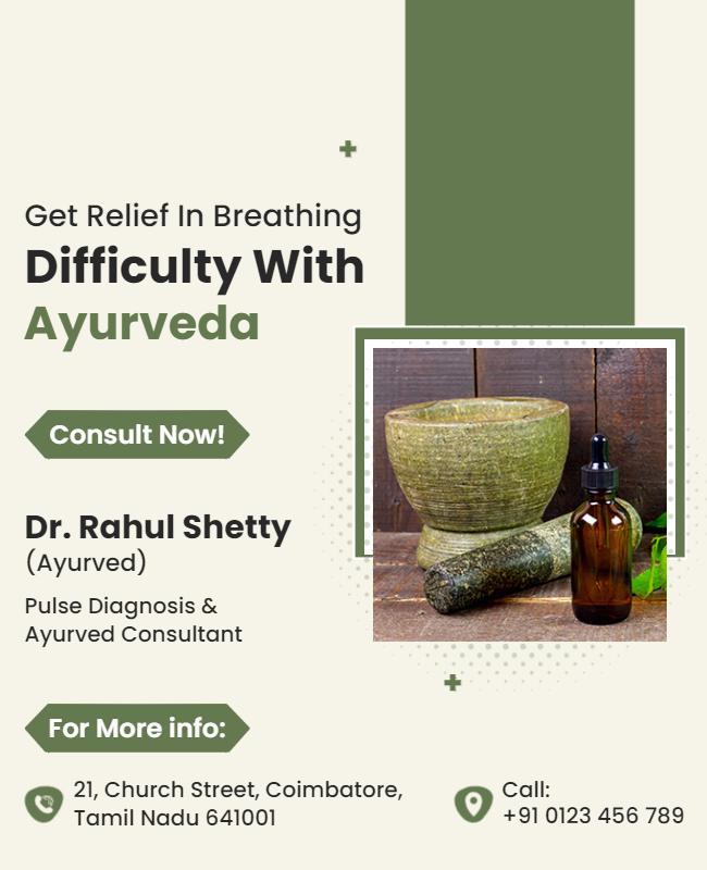 Natural Green Ayurveda Breathing Relief Consultation Poster Template