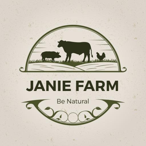 Natural Green Farm Life Featuring Cows and Hens Logo Template
