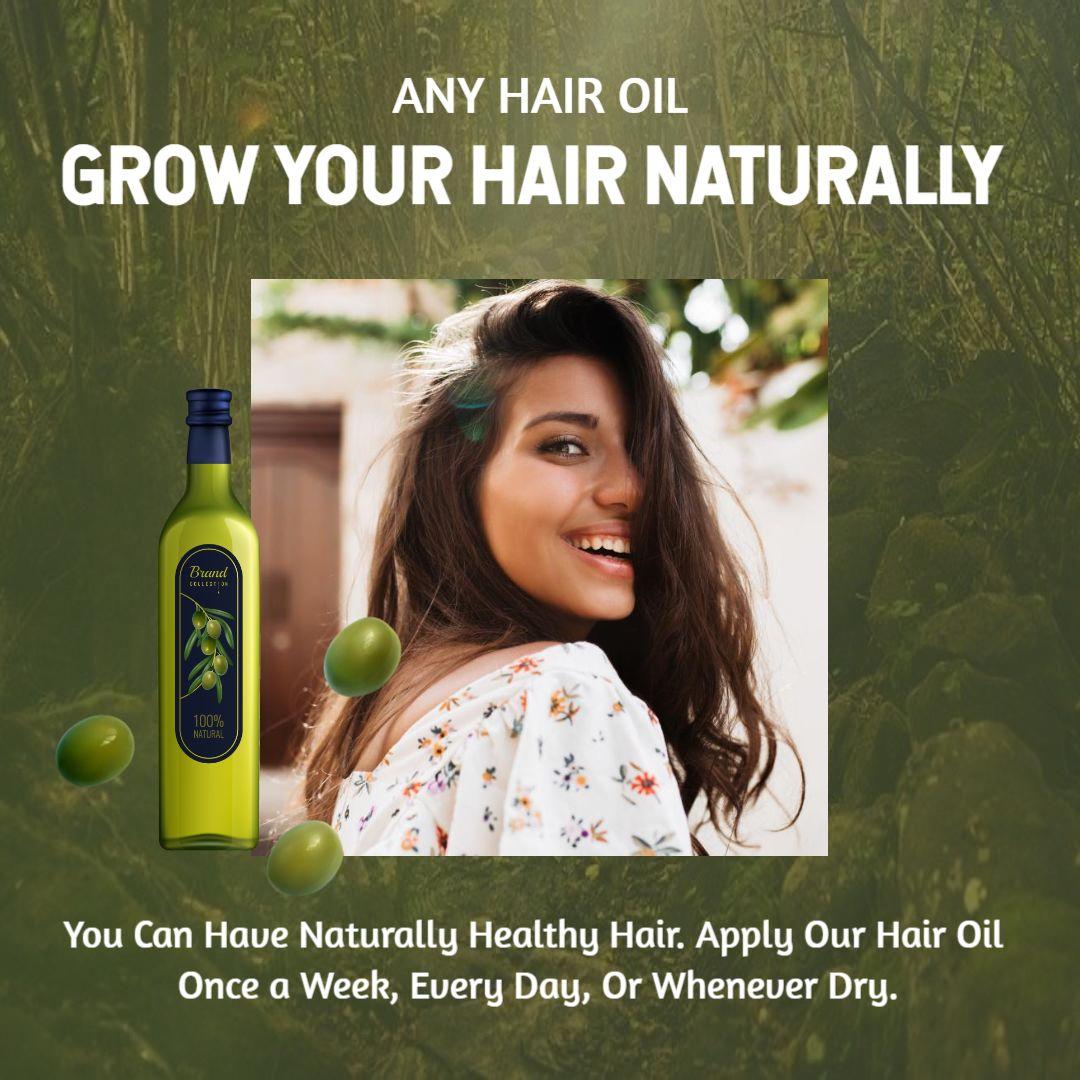 Natural Green Hair Oil for Healthy Hair Growth Ad Template