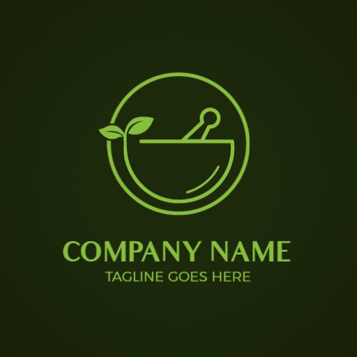 Natural Green Herbal Mortar and Pestle Logo Template