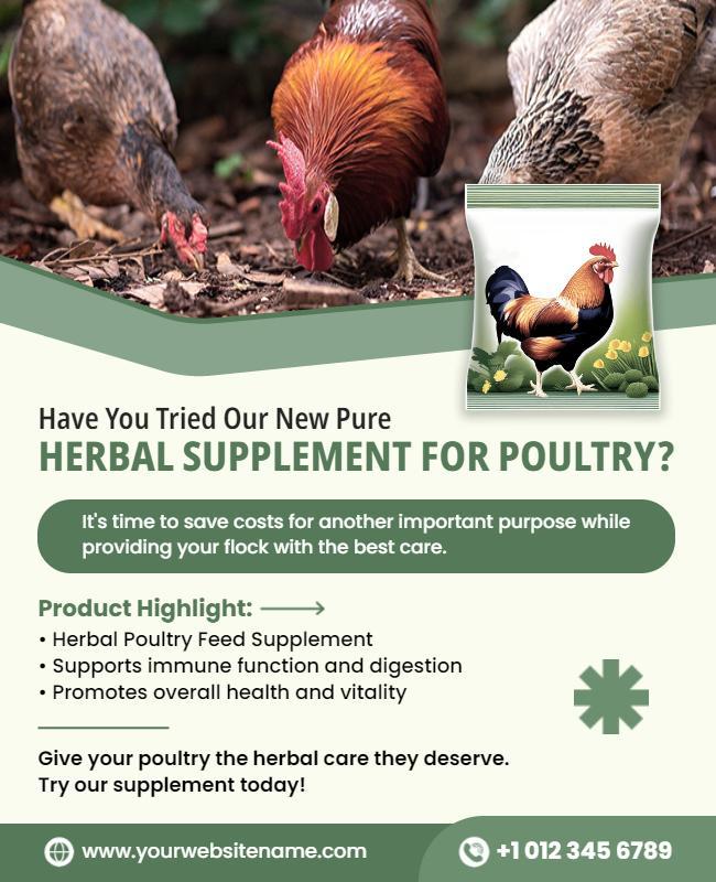 Natural Green Herbal Supplement for Poultry Health Poster Template