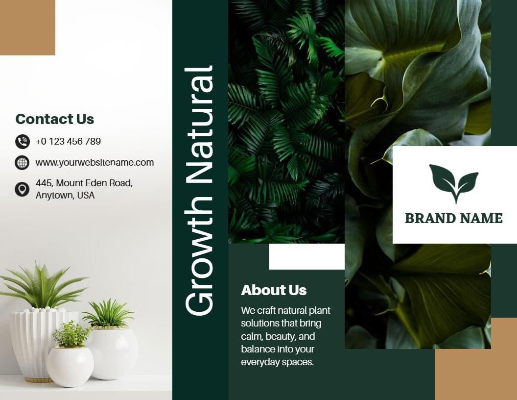 Natural Green Plant Care and Growth Tri Fold Brochure Template