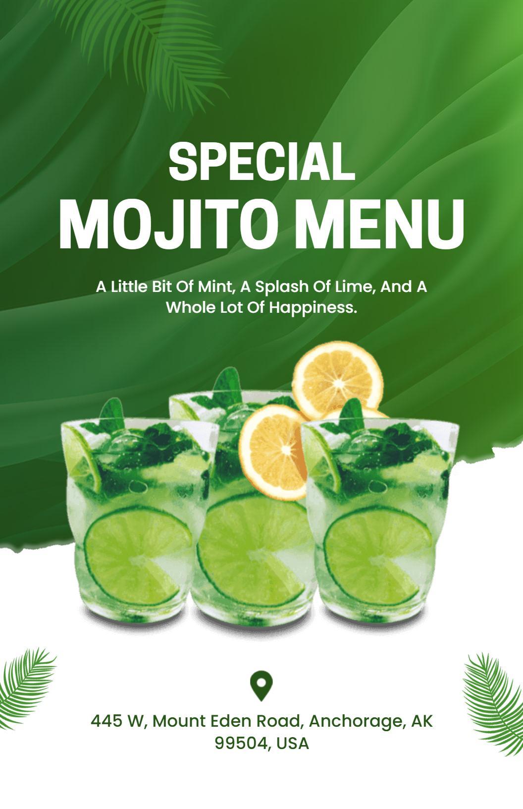 Natural Greenery Inspired Mojito Menu Template