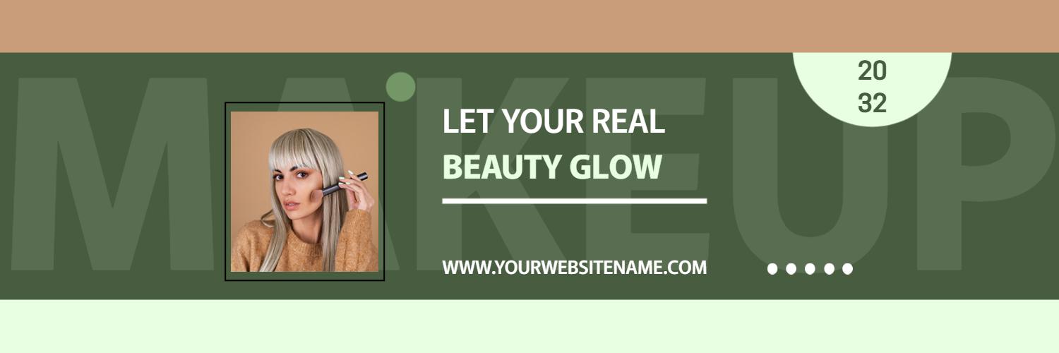 Natural Makeup Look with Green and Beige Background Beauty Banner Template