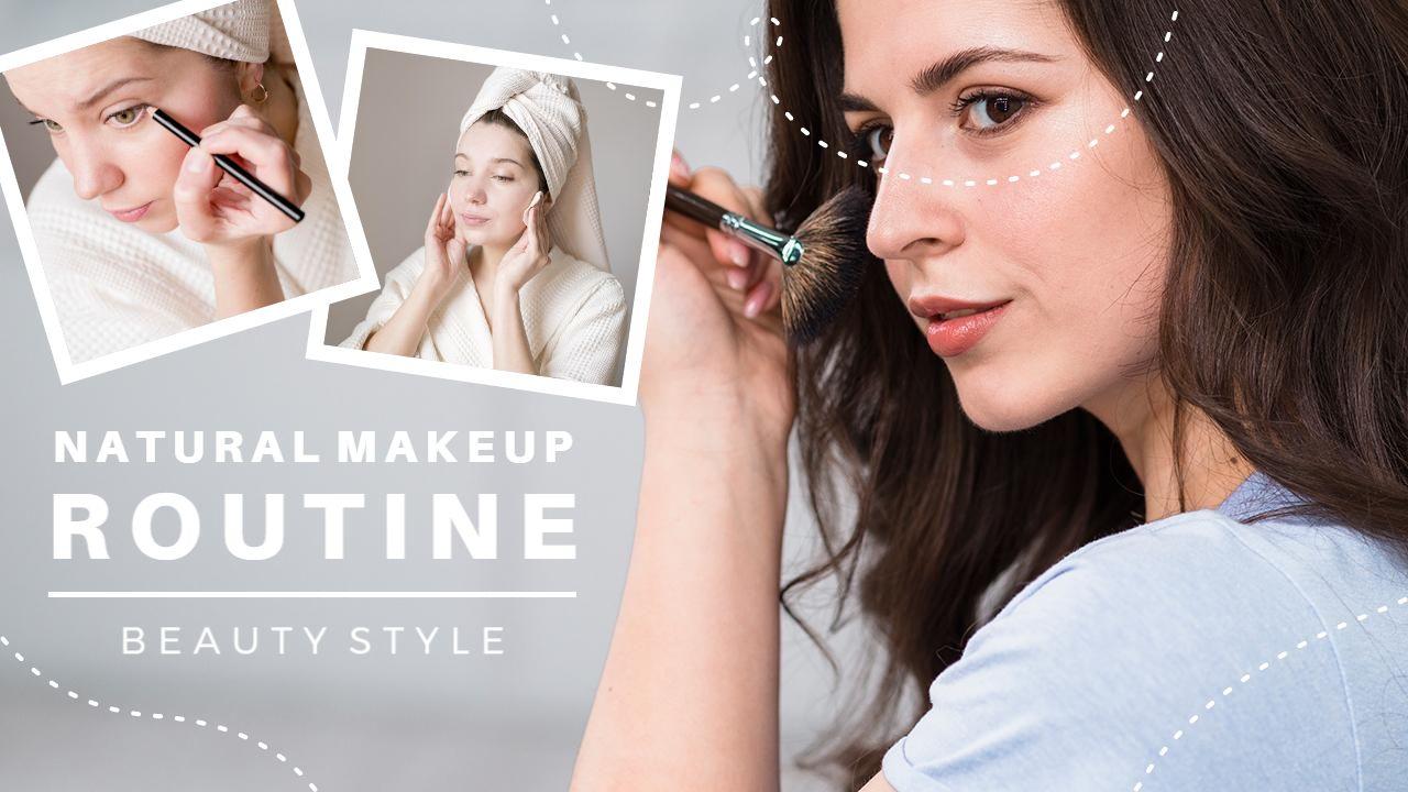Natural Makeup Tutorial Beauty Style Trending YouTube Thumbnail Template