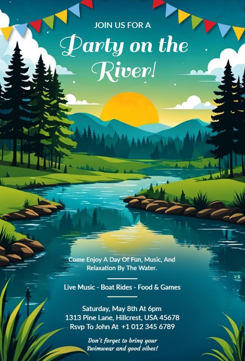 Natural Riverfront Fun Outdoor Party Celebration Invitation Template