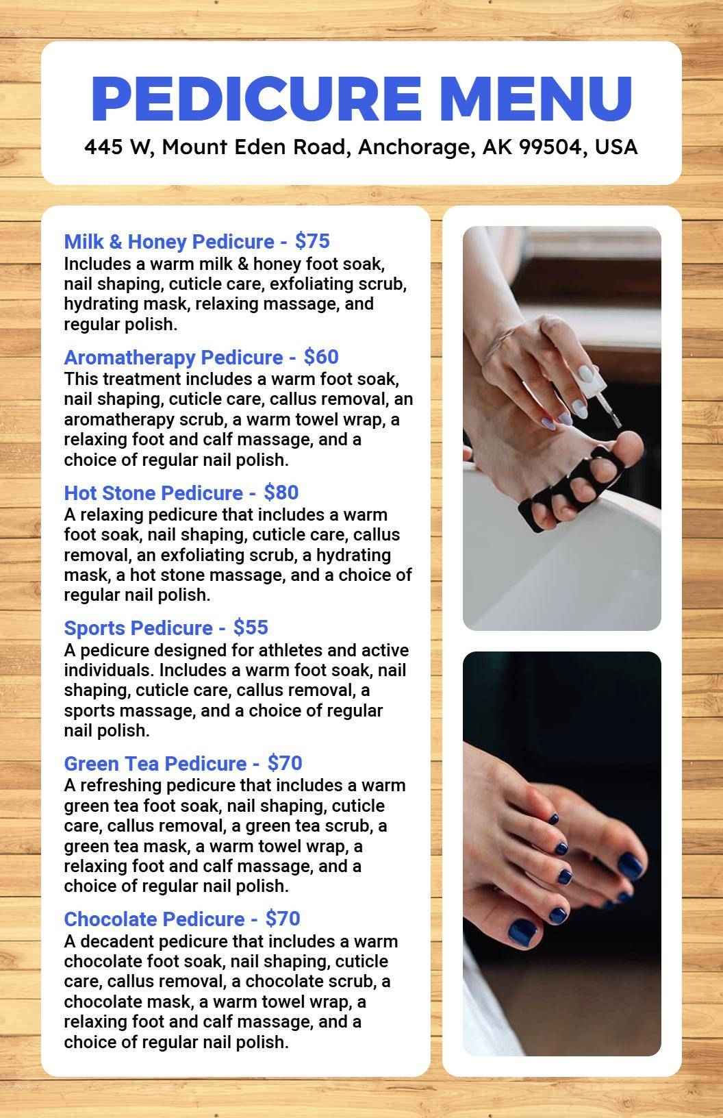 Natural Wood Texture Pedicure Pricing Menu Template