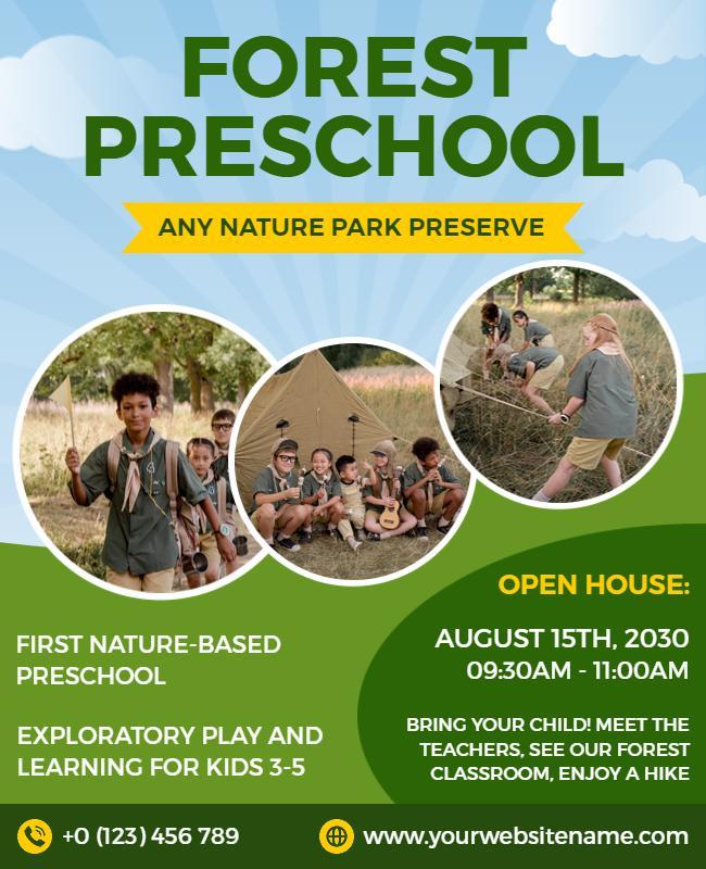 Nature Based Forest Preschool Open House Flyer Template