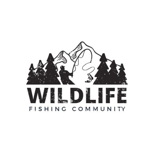 Nature-Inspired Fishing Scene with Mountains and Trees Logo Template