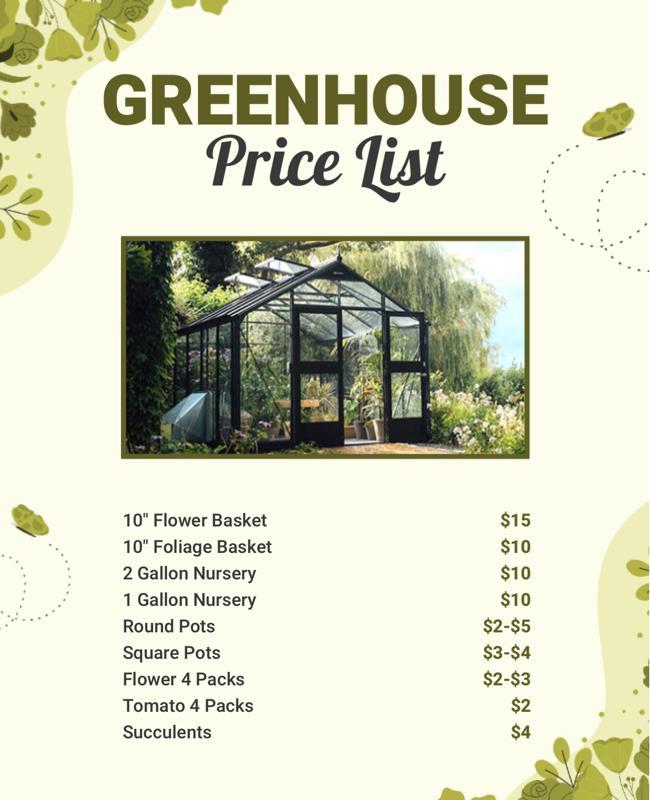Nature-Inspired Greenhouse Price List Flyer Template
