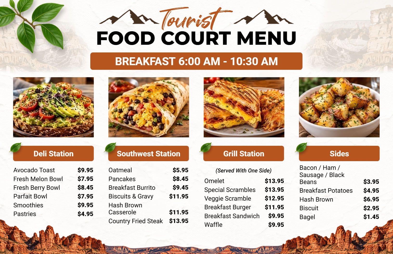 Nature-Inspired Tourist Breakfast Food Court Menu Template