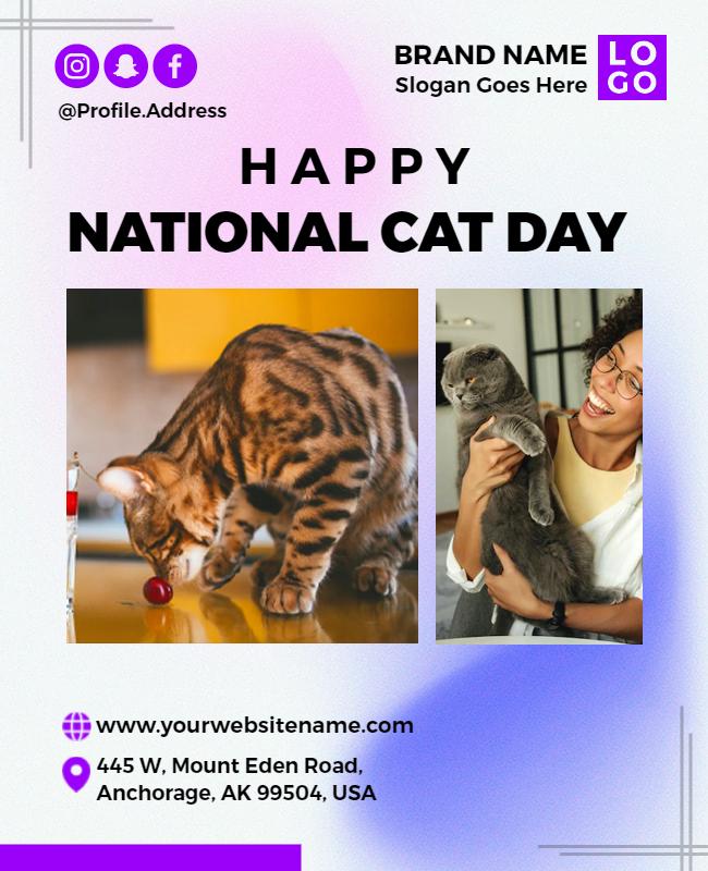 Nature-Themed Happy National Cat Day Celebration Poster Template