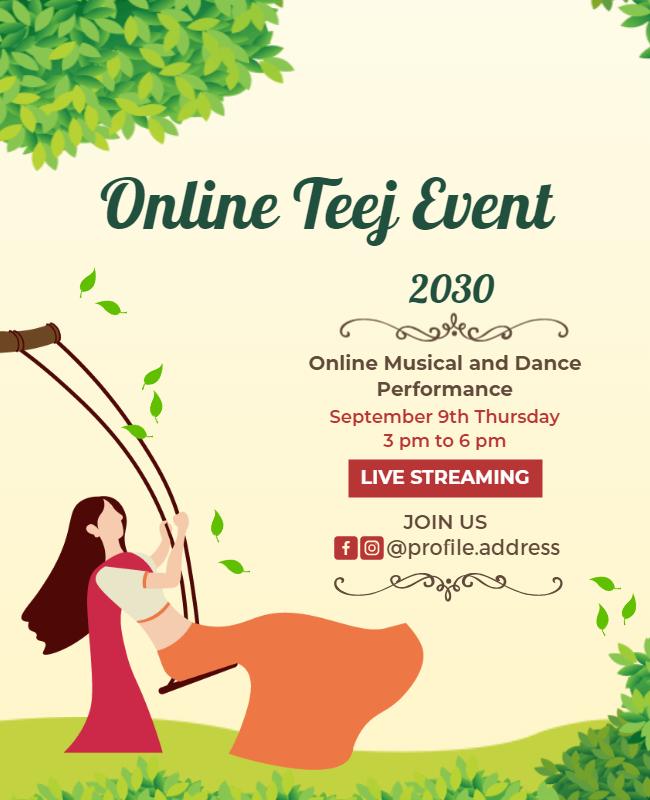 Nature-Themed Online Teej Festival Celebration Poster Template