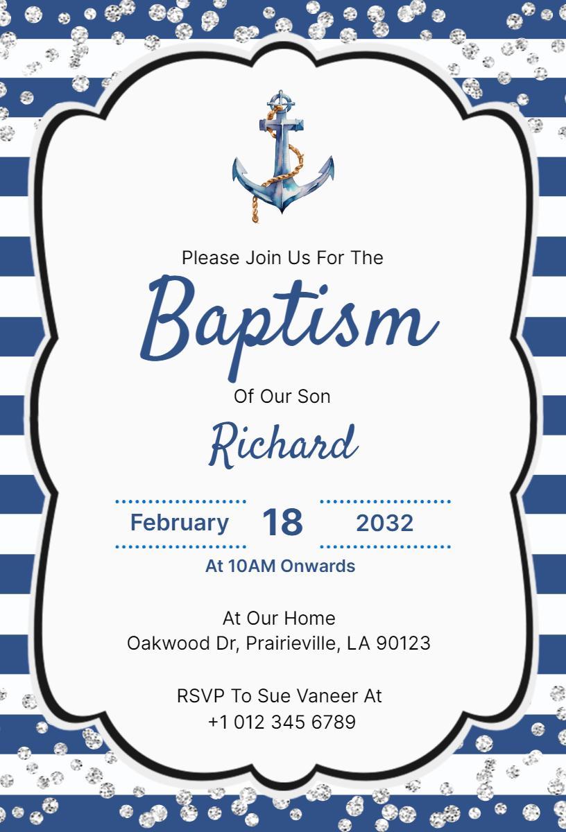 Nautical Anchor Themed Son's Baptism Invitation Template